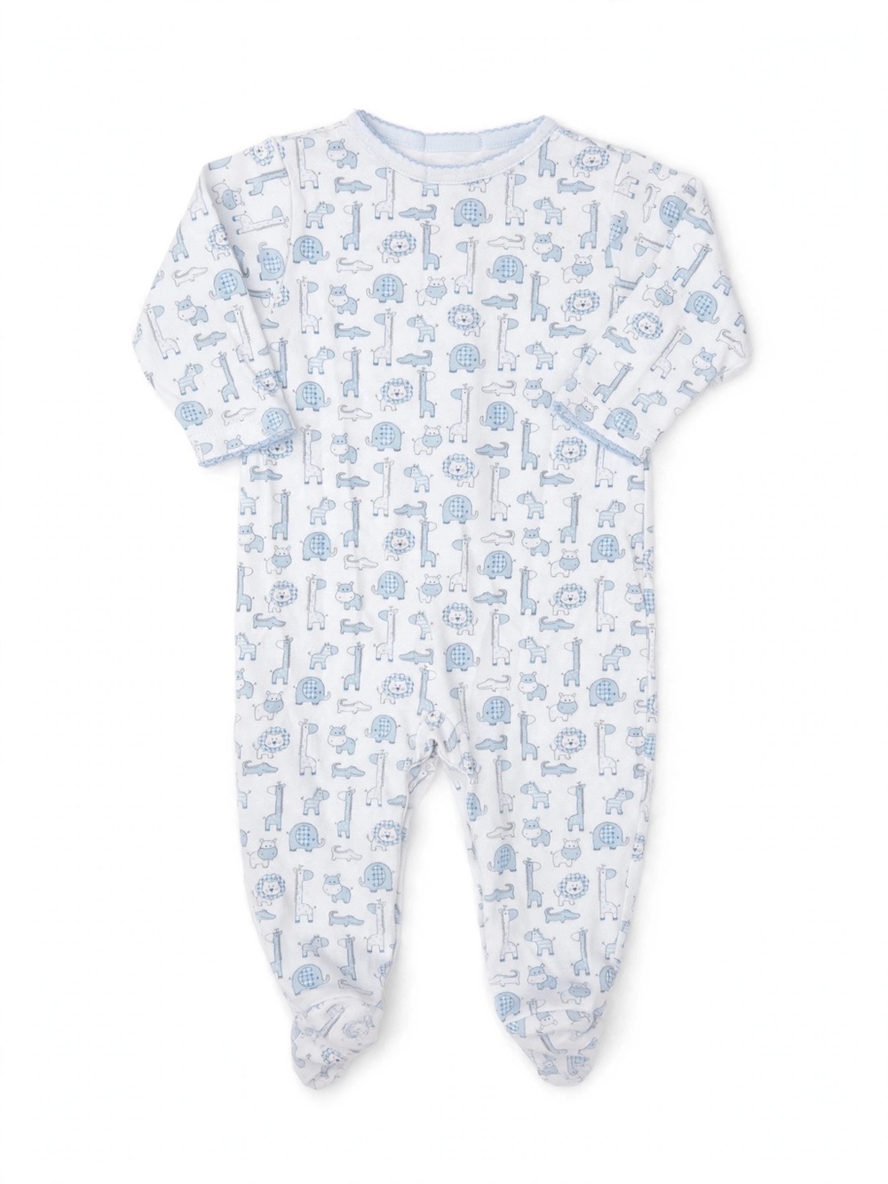 Kissy Kissy White Footed One-Piece with Light Blue Animal Print